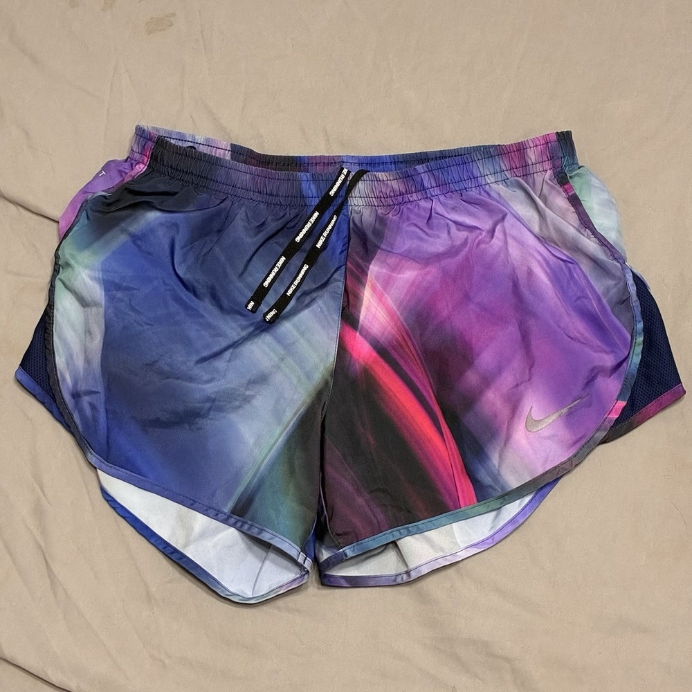 Nike Womens Dri-FIT Running Shorts Galaxy Abstract Print Blue Purple Pink Size S